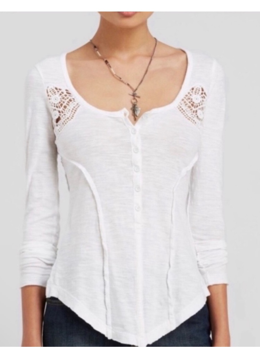 Free People l Keepsake Crotchet Henley Top